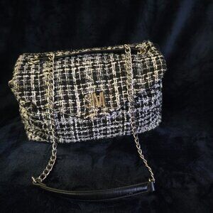 Steve Madden Black and White Boxy Double Chain Handle Bag